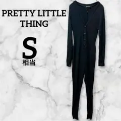 PRETTY LITTLE THING 黒　長袖オールインワン【S】前ボタン