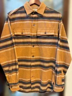 【L.L.Bean】フランネルシャツ ストライプ ブラウン系 S アウトドア