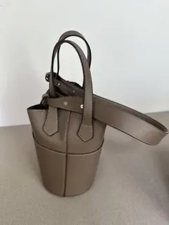 ブラウン フェイクレザー 2wayバケツバッグ