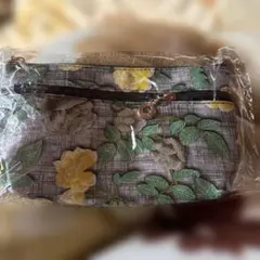 花柄布製ポーチ グレーとイエロー