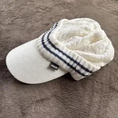 PRGR ホワイト ニットキャップ ストライプ付き