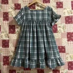 チュニックワンピース　起毛くすみグリーン×ベージュ× タータンチェック