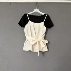 美品 しまむら Tシャツ ビスチェ 2点セット M リボン ブラック×ホワイト