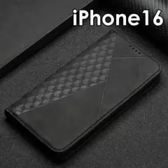 iPhone 16 手帳型ケース ブラック 人気の黒カード収納 マグネット式