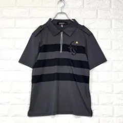ルコックスポルティフ/M/黒/総柄/ポロシャツ/ハーフジップ/半袖/春夏/メンズ