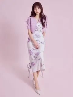 SNIDEL ペイントフラワープリントワンピース&カーディガンセット