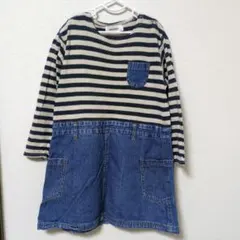 美品　ストライプ柄デニムワンピース 110cm