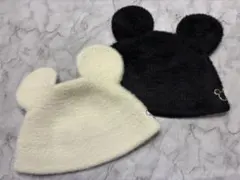 ディズニー　バケットハット　耳付き　黒　白　ホワイト　ブラック