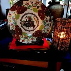 古伊万里御所車40センチ大皿飾り皿 伝統工芸 華やかな金襴絵柄華山窯。
