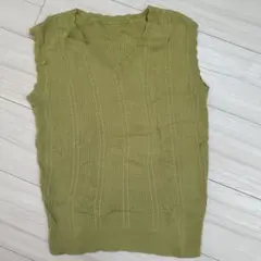 N. オリーブグリーン Vネック ノースリーブニット Mサイズ