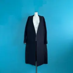 ENFÖLD ウールリバー ノーカラーコート 38 ダークネイビー バイカラー