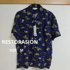・新品　RESTORASION アロハシャツ　Mサイズ　ネイビー