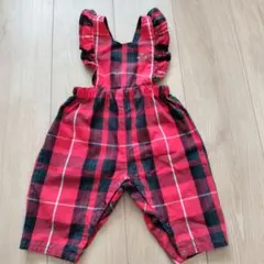 RAG MART　８０サイズ 赤と黒のチェック フリル付きオーバーオール