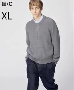【完売品・XL】UNIQLO : C クルーネックフルジップカーディガン グレー