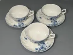 ノリタケ　CRAFT TONE ブルーフローラル カップ＆ソーサー 3客セット