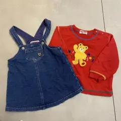 ミキハウス デニムサロペットとクマ刺繍の長袖セット