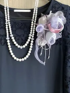 東京ソワール　 コサージュ パープルxグレー