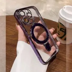 iPhone15pro パープル メッキ クリア ケース レンズ フルカバー