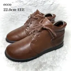 美品■ecco【22】本革レザースニーカー コンフォート 幅広 ブラウンのサムネイル