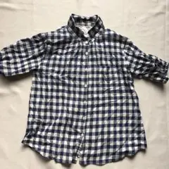 3-4niko and... 半袖 チェック シャツ ホワイト ネイビー S