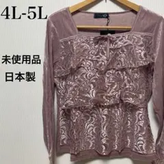 【4L-5L】レディース カットソー 日本製 長袖 レース ピンクベージュ
