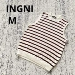 イング ニットベスト ノースリーブ ニット M 白 ボーダー ハイネック 重ね着のサムネイル
