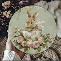 リース ウェルカムボード うさぎ エッグ ローズ バラ アンティーク ナチュラル