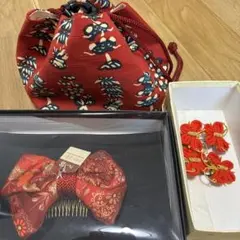 七五三　女の子　赤い和風バッグと髪飾りセット　3点セット　ほぼ未使用