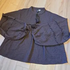 H&M 長袖ブラウス ブラウン クリンクルジャージーブラウス バルーンスリーブ
