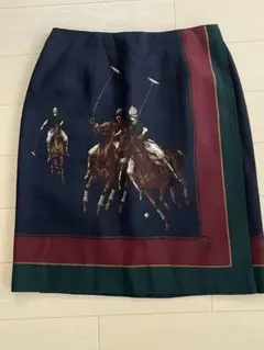 Ralph Lauren 80s 乗馬　ポロ競技プリント ラップスカートのサムネイル
