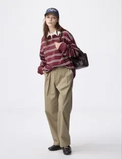 ＧＵ　チノバレルレッグタックパンツ　Ｍ　丈短め67 ベージュ