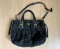 プラダ ハンドバッグ 2way ギャザー メタルロゴ ナイロン レザー