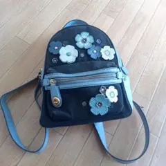 花 リュック 青 COACH デニム