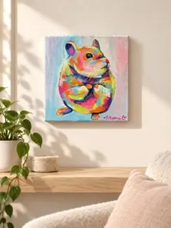 カラフルなハムスターの原画 アクリル画 現代アート 絵画 S0号キャンバス