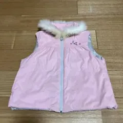 familiar サイズ90リバーシブルシルバーピンク ダウンベスト ファー付き