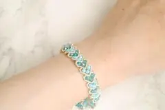 【ハンドメイド】ハートビーズブレスレット ターコイズブルー シルバー