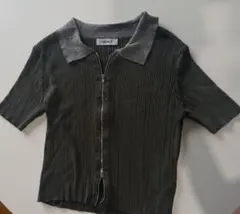 FOREVER 21 リブニット 半袖 ジップアップ カーキ S
