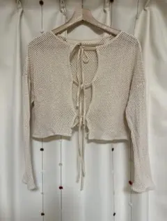 【FREE】LOWRYS FARM メッシュリボンカーディガン　ショート丈