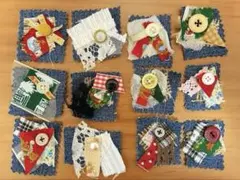 コラージュ布　布タグ（クリスマス調）（カントリー調）ジャンクジャーナル