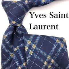YVES SAINT LAURENT ネクタイ ネイビー 紺 チェック 格子