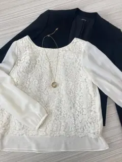 ノーカラージャケットと2wayキレイめブラウス　2点セット　ベルメゾン