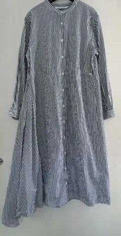 フレームワーク　ストライプ　シャツワンピース　アシンメトリー　ブラック