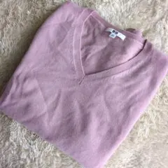 UNIQLOカシミヤ100% ピンク Vネックセーター XL　こ
