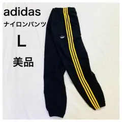 美品アディダスadidasナイロンパンツ3本ライン黒トラックパンツLメンズ