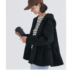 coca コカ サイドフレアフード付きパーカー フリルブラックパーカー　ペプラム