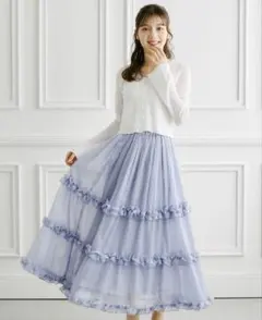 Tocco Closet ティアードフリルラメシアーフレアスカート　アイスブルーのサムネイル