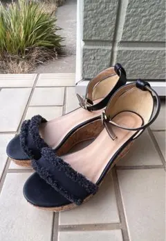 サンダル　ストラップ付きミュール　Mサイズ　ブラック　レディース