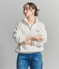 BEAUTY&YOUTH ワンポイントロゴ ハーフジップ　スウェット