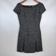 クイーンズコート ツイードワンピース グレー M相当 半袖 美シルエット 清楚