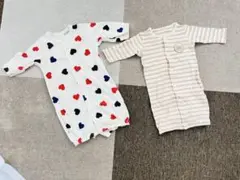 ハート柄ボーダー　ワンピースロンパース2点セット　50〜60サイズ 新生児